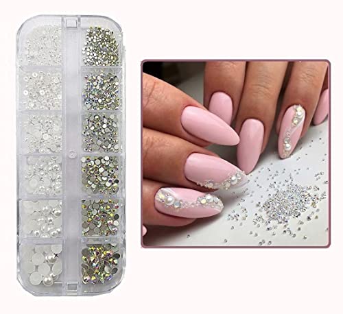 Nail Art Rhinestones & Pearls Set – 3D Crystal Diamond Stones & Beads for Nail Decoration, Manicure Accessories for Women (Multi-Shape & Sizes, Box Pack)