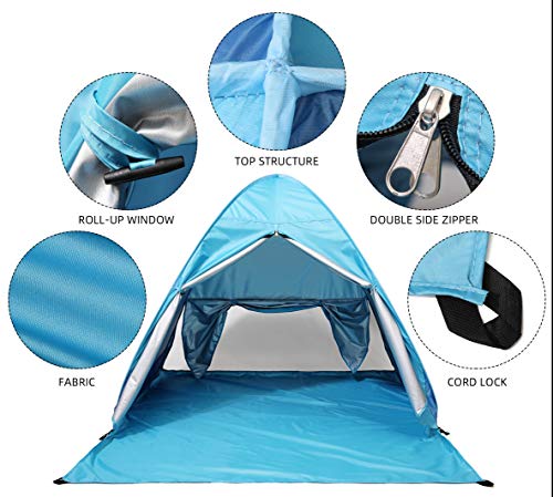 2-3 Person Pop Up Beach Tent Portable Sun Shelter UV Protection Water-Proof with Cover and Carry Bag for Camping, Barbecue, Gardens, Fishing, Hiking, Picnic and Beach image 2