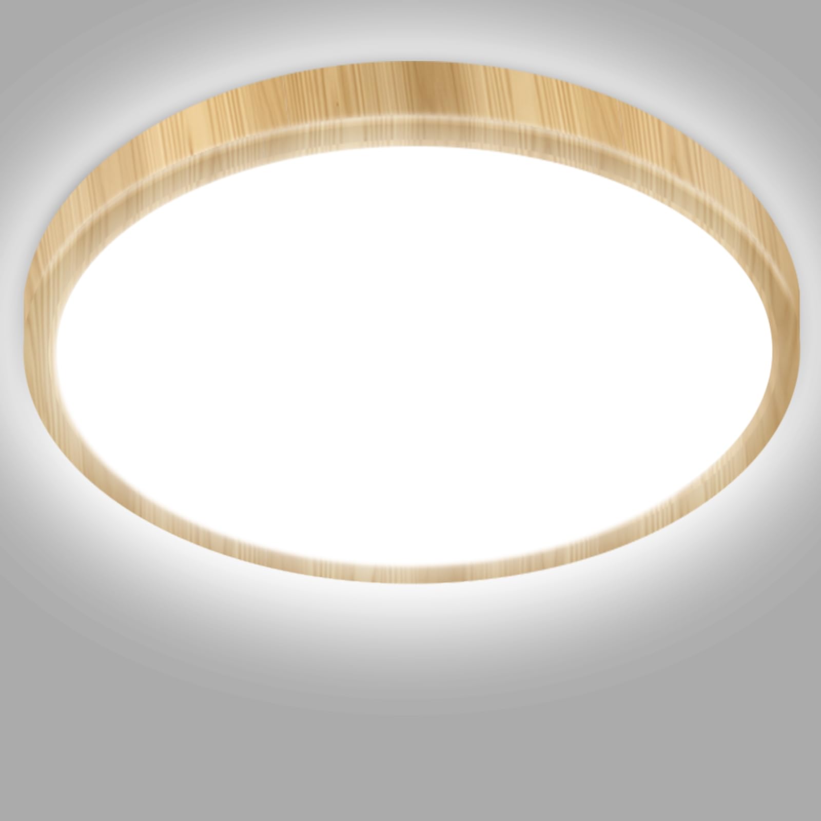 hepside Bathroom Light, 3000K/4000K/6500K 3 Color Temperature,Waterproof IP54, Utility,Round, Modern,Flush Ceiling Light for Living Room,Kitchen,Hallway Ø39CM(Wood)