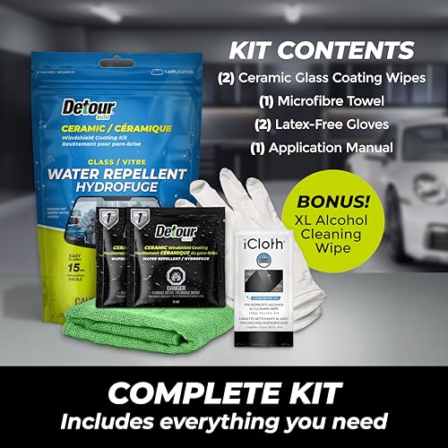 Detour Ceramic Windshield Coating Kit - Long-Lasting Water Repellent Glass Coating, Ultra-Hydrophobic Treatment for Improved Visibility, Quick and Easy Application, for Cars, Trucks, Boats and More - Thumbnail 6