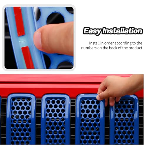Image of JeCar Mesh Grill Inserts & Headlight Covers Fit for 2024+ Jeep Wrangler JL Grill Covers Trim Accessories (9pcs Blue)