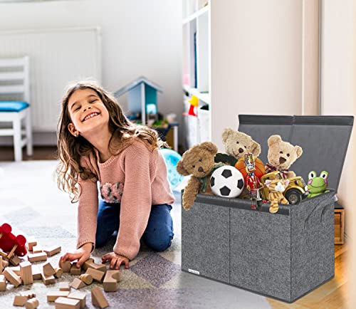 Friday Monkey Large Toys Box Storage Organizer With Lids & Comfortable Handles, 2 Pack Collapsible Sturdy Toy Chest Boxes Bins Baskets For Kids, Boys, Girls, 25X13X16Inch, Dark Grey, Zmbcwjx2P #TOP7