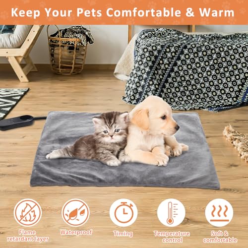 Helining Haustier Heizkissen für Katzen Hunde, 45 * 45cm, 5 einstellbare Timer und 6 einstellbare Temperaturen, Haustier-Heizmatte, wasserdicht, ideal für Welpen/Hunde/Katzen/Kaninchen