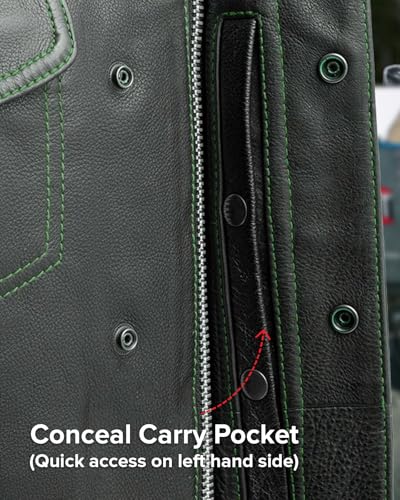 First Mfg Co Upside Leather Motorcycle Vest for Men Riding Club Biker Men Vest w/Concealed Carry Pocket, Snap, Zip Closure4