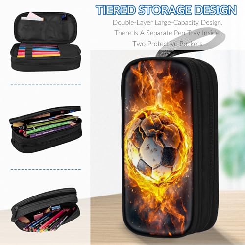 Image of TILYTADLY Large Pencil Case for Boys - Soccer Boys Pencil Pouch with Zipper Compartments - Big Capacity Pen Box Pen Bag Organizer with Keychain for Kids Teens School