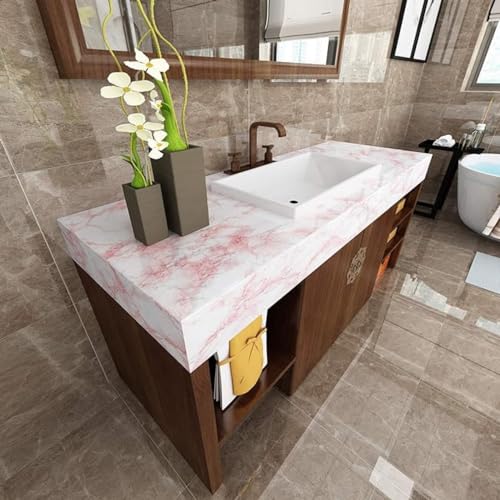 Image of VOLITO Self Adhesive Marble Wallpaper Kitchen Wallpaper Oil Proof & Waterproof Wallpaper for Cabinet Makeover, Almirah, Plastic & Tabletop, Wardrobe (60x200cm) (V-Pink)