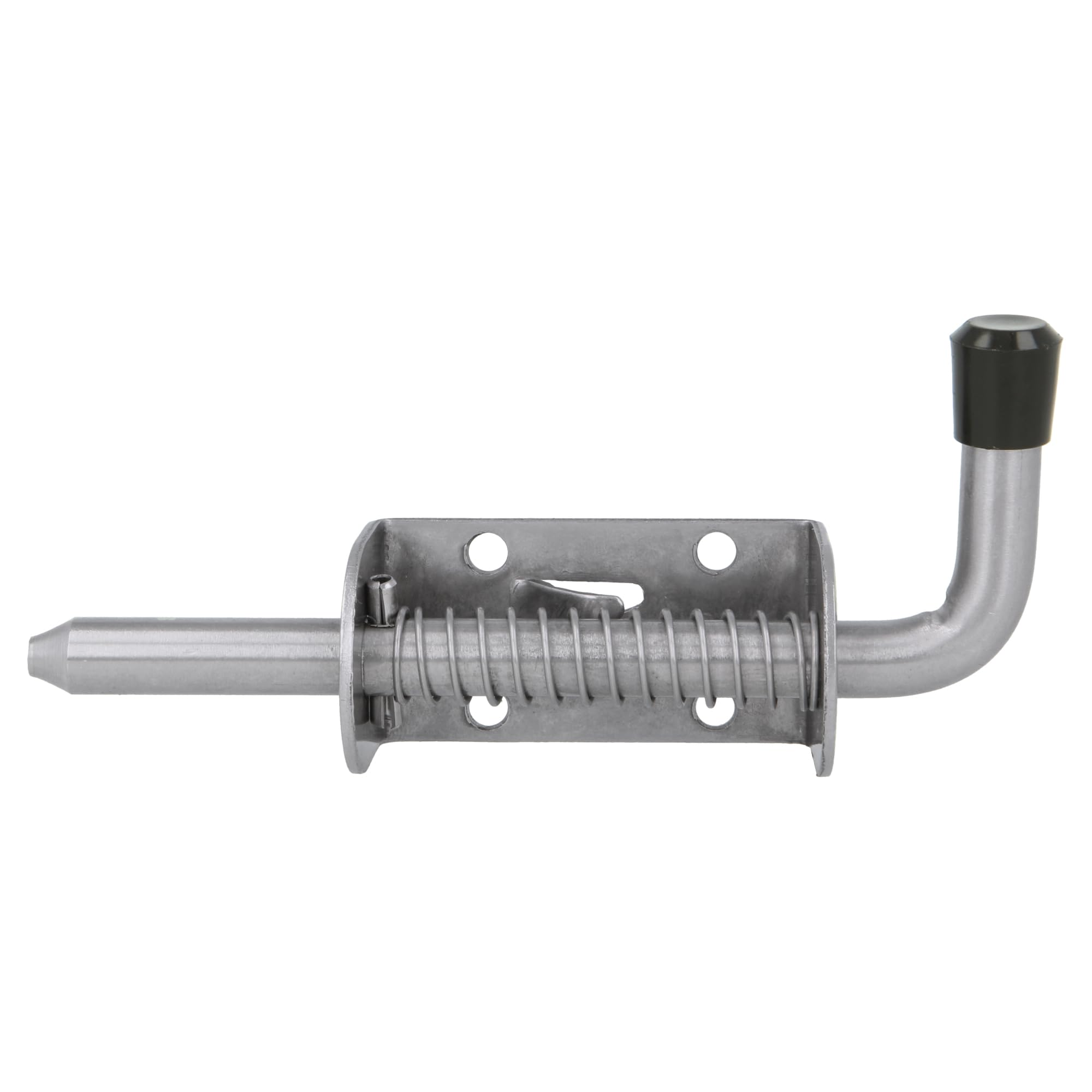 Amig - Pasador de Sobreponer con Muelle para Puertas - Pestillo de Seguridad para tu hogar - Cierre resistente para portones - Negro - Acero Inoxidable - Medidas: 60 x 30 mm - Incluye Tirafondos