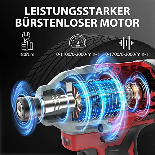 DCK Schlagschrauber, Bürstenloser Motor, Max. Drehmoment 180 N.m, Variable Geschwindigkeiten, Schlagschrauber-Kit mit 4… – Bild 4