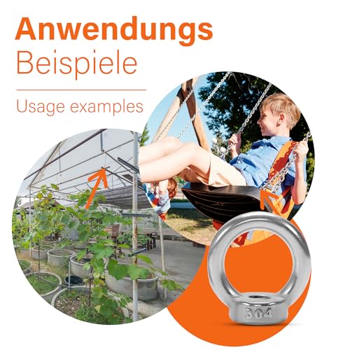 ECENCE 8x Ringmuttern mit Hammerkopfschraube M6 aus Edelstahl (304) Pflanzenhalter Gewächshaus, Ringschraube, Spezialschraube, Hammerschraube