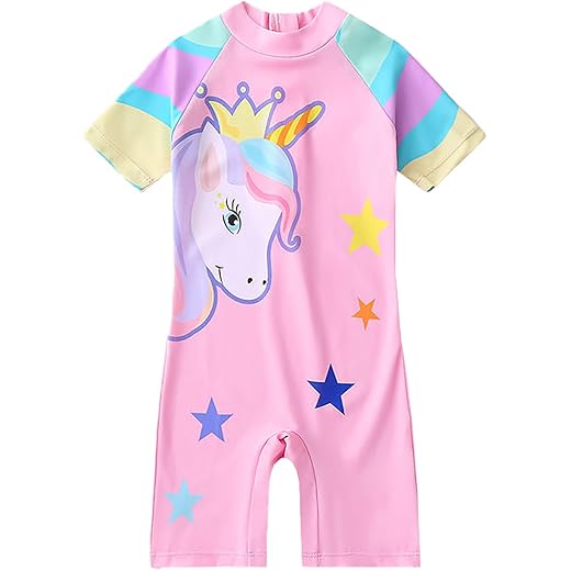 Childrens Swimsuits Pink Crown Unicorn - M
