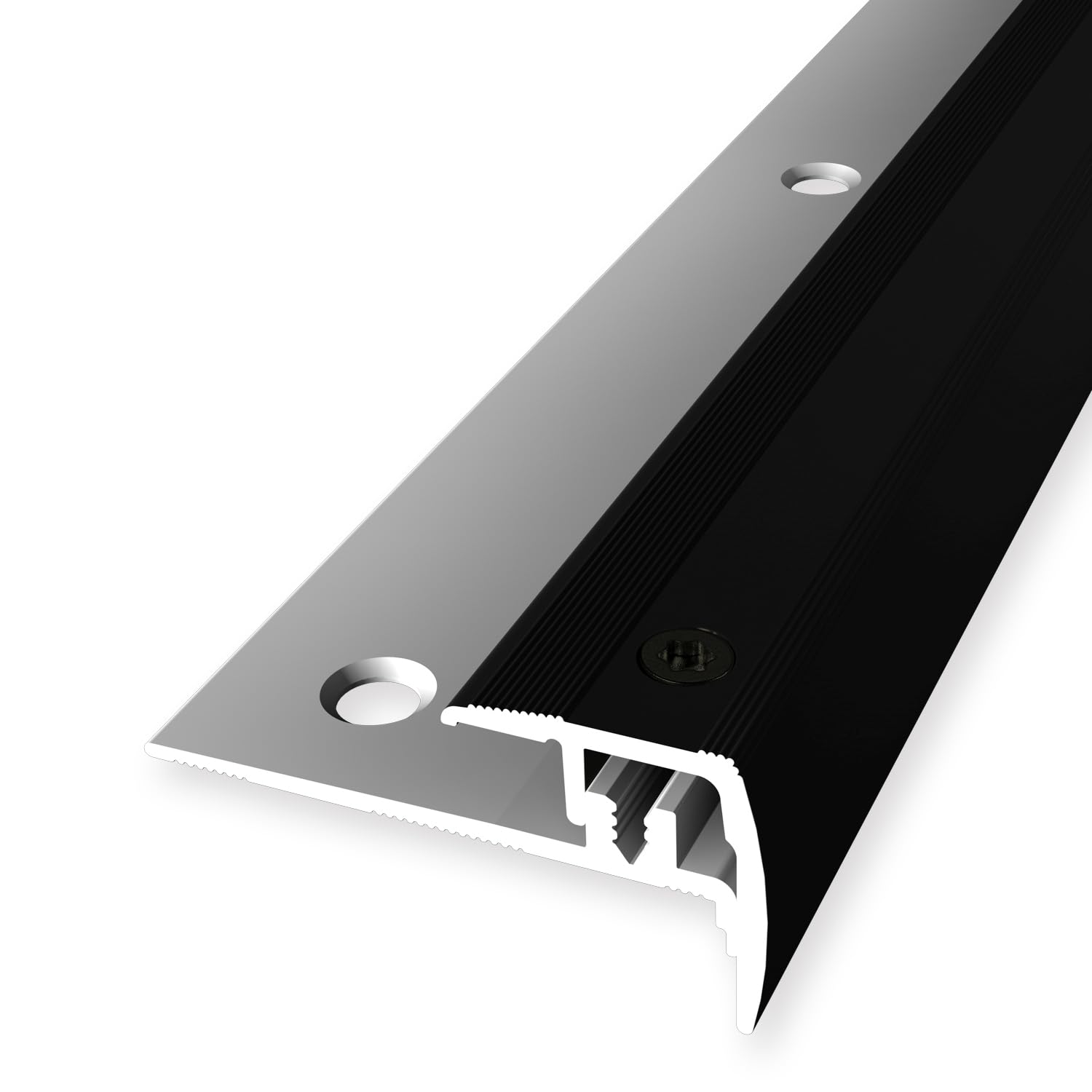 Treppenkantenprofil 21 x 21.5 x 1000 mm Winkelprofil Aluminium Geriffelt Versenkt Gebohrt Schwarz Einfasshöhe 4-9 mm Küberit