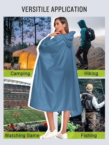 Image of SaphiRose Extra Thick Hooded Rain Poncho Double Layer Waterproof Raincoat Jacket for Men Women Adults