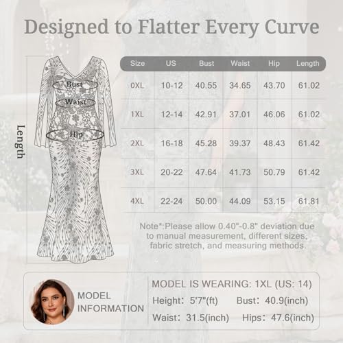 Image of Plus Size Formal Dresses for Women with Embroidery Sequin and Cape Sleeve, V-Neck Maxi Dress for Wedding and Party