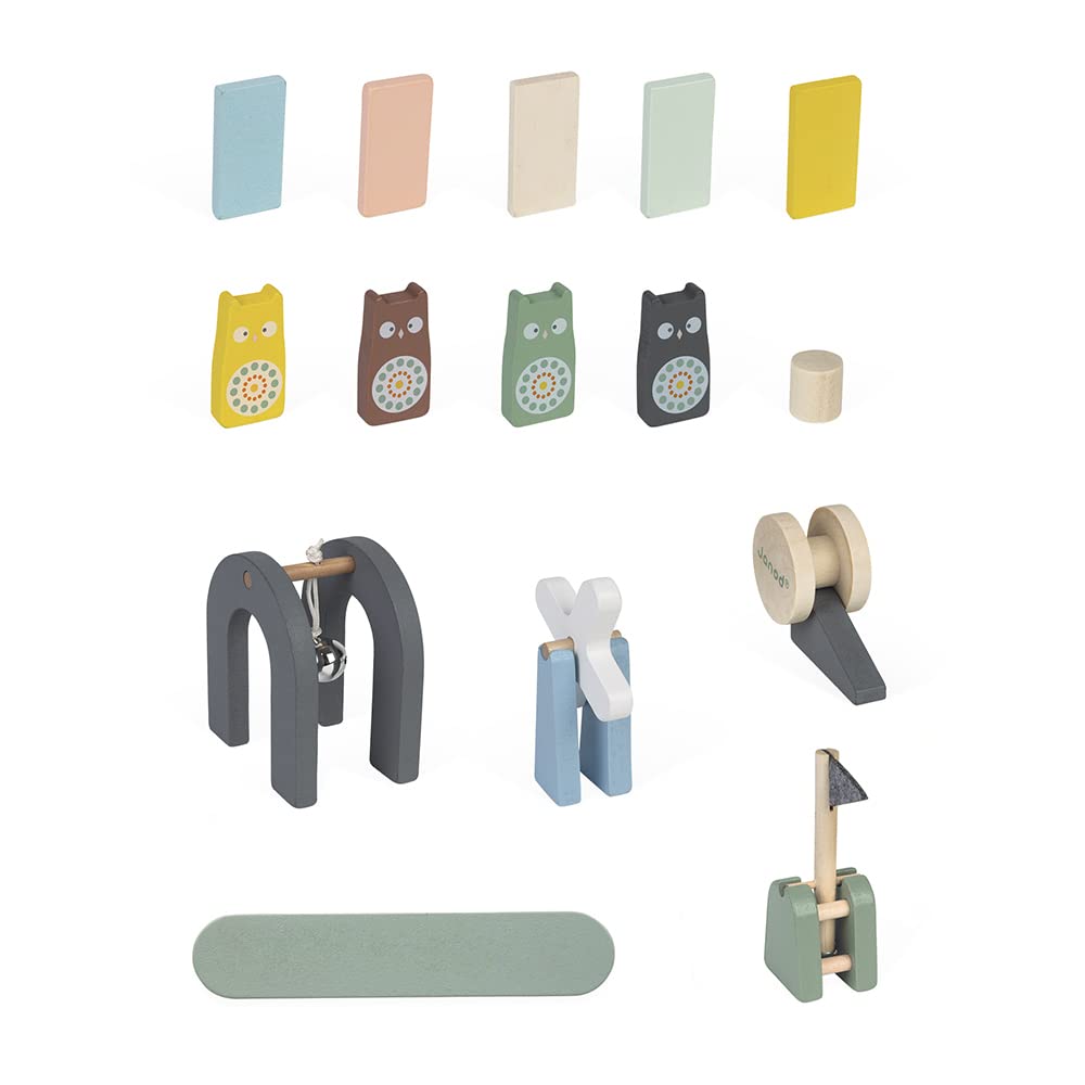 Janod - Domino in Legno Sweet Cocoon - Giocattolo Didattico e Prima Infanzia Dipinto Ad Acqua - Gioco di Abilità - Motricità Fine e Concentrazione - A Partire da 3 Anni, J04404