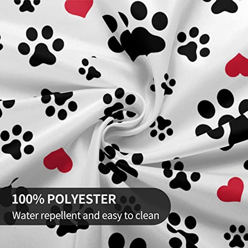 Dog Paw Print Animal Black Round Tablecloth Washable Red Love Heart Table Cloth Cover Indoor Outdoor For Dining For Home Party Picnic 70 Inch #TOP3