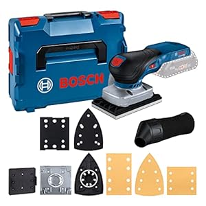 Bosch Professional 06019L0101 Professional 18V systeem accu-vlakschuurmachine GSS 18V-13 (borstelloze motor incl. stofzak 3 x schuurplaat 3 x schuurblad gatengereedschap in L-BOXX) blauw