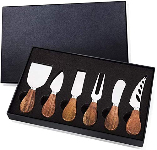Set di 6 coltelli da formaggio, in acciaio inox, con manici in legno di teak, coltelli da formaggio, set regalo