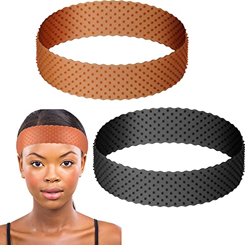 2 Pieces Wig Grip Band for Lace Front Non-slip Adjustable Silicone Wig Headband Seamless Wig Holder for Men Women Sports Yoga (Black, Dark Brown)