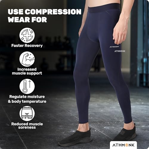 Image of Compression Nylon Lycra Lower Leggings Tights Yoga Pants for Men Boys - Workout Gym Exercise Running Cycling Training - Full Leg Sleeves - Cold Weather Sports Inner - Skinny Fit