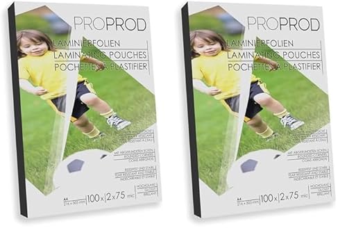 ProProd Premium Laminierfolien, 100 Stück, A4, 2 x 75 Mikrometer, hochglanz (Packung mit 2)