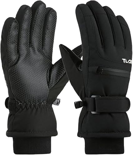 スキーグローブ メンズ 防寒手袋 スノーボードグローブ 防寒グローブ スポーツグローブ 防水 防風 防寒 滑り止め タッチパネル対応 紛失予防 収納用ポケット付き 保温 厚手 通気性クライミング 除雪 アウトドア 登山 (ブラック)のサムネイル