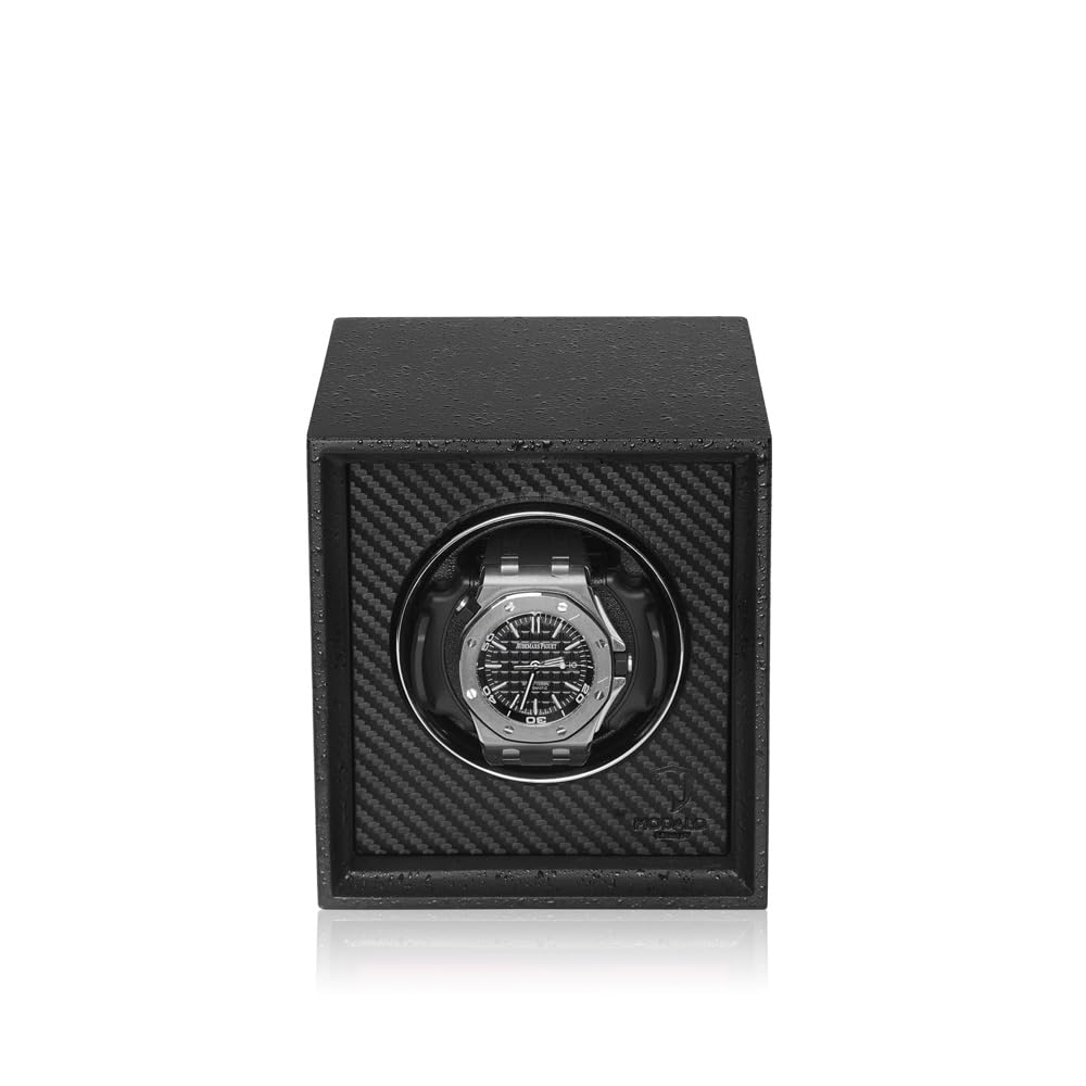 MODALO Twist Uhrenbeweger für Automatikuhren 1 Uhr/Watch Winder – leiser Motor, 900 TPD, Massivholz & Leder, Kratzfeste Oberfläche, für Herren und Damen