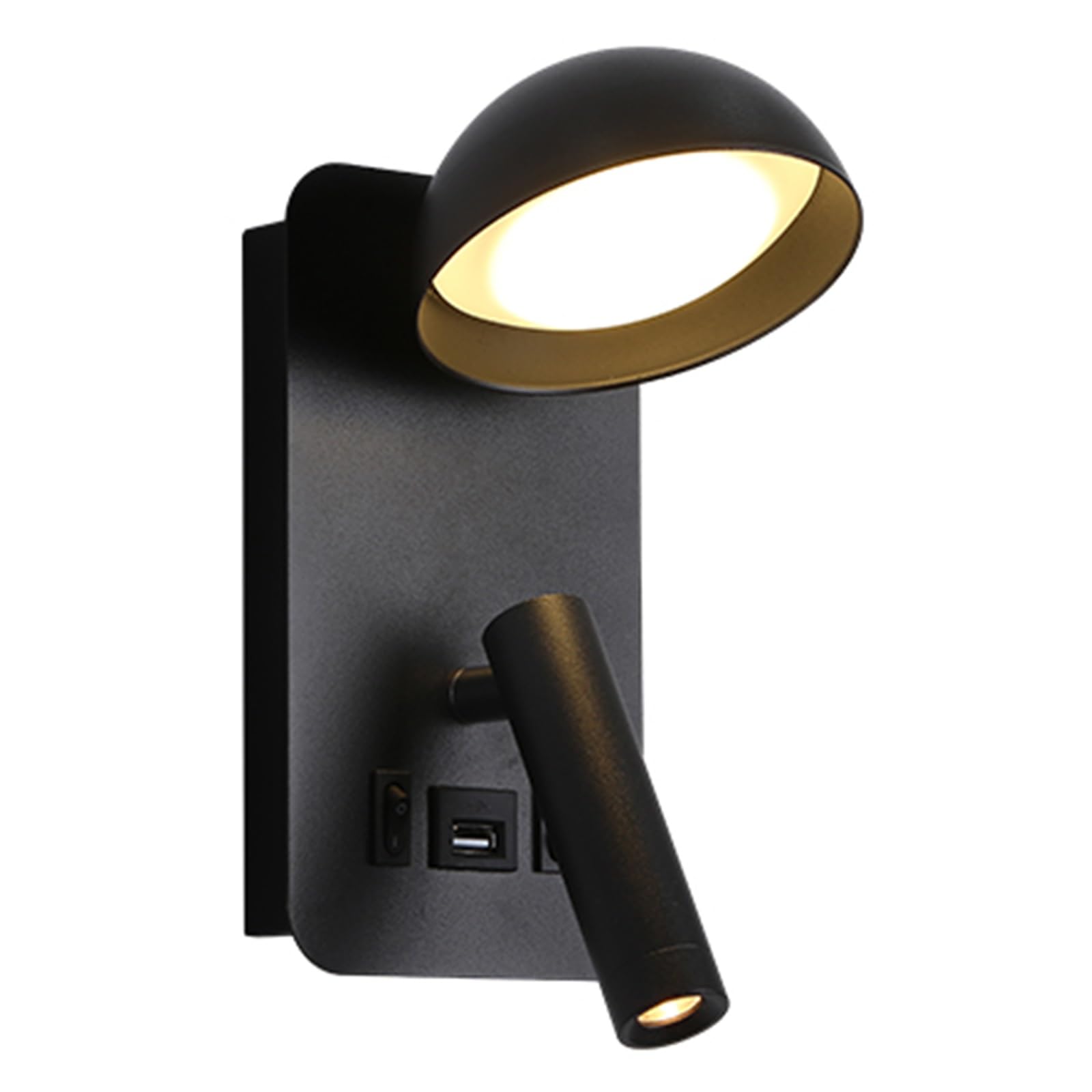 SXWNBIFH LED Wall Mounted Reading Light, Bedside Night Wall Lamp, Adjustable Spotlights Wall Sconce with USB Port, 3000K Warm White Aluminum Light for Hotel Study(Black)