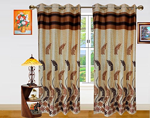 Dekor World Polyester Blend Autumn Leaf Panel Curtain - Brown, 4 X 9 Ft, 2 Piece