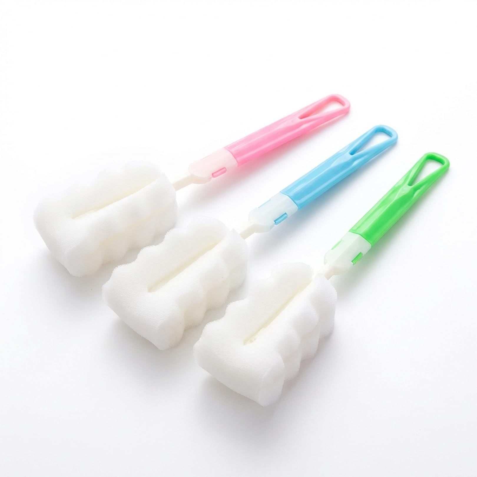 Sgethch 3 Colors 3 Pcs Sponge Bottle Brushes,Long Sponge Bottle Sponges,Bottles Brushes For Cleaning,Reusable Sponges Bottles Cleaning Brush,For Thermos Cups Mugs Kettles Wine Glasses And Feeding (3 Colors)