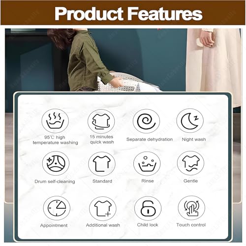 Huansebesity Mini Drum Lavatrice Slim,Lavatrice Altezza Ridotta, Lavatrice Portatile Per Vestiti,Alta Velocità Spin,Lavatrice Da 3 Kg,Lavatrice A Parete Con Pannello Controllo Lcd Lightgreen - 5