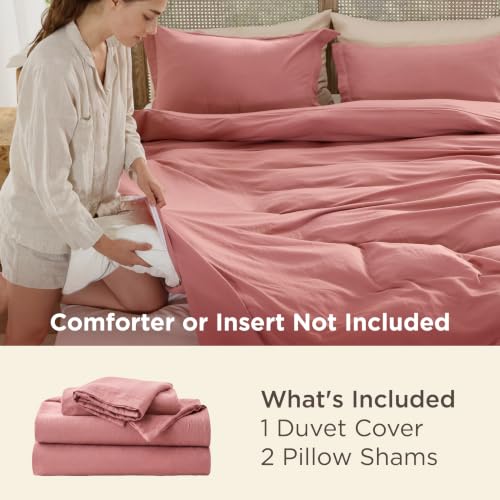 Image of Bedsure Prewashed Duvet Cover Queen, Cotton-Like Bedding Set, Pink Clay | Ultra Soft, Relaxed Texture, 90 inchx90 inch Breathable Comfort, Hidden Zipper, 8 Corner Ties, Easy Care, OEKO-TEX, Year-Round Use