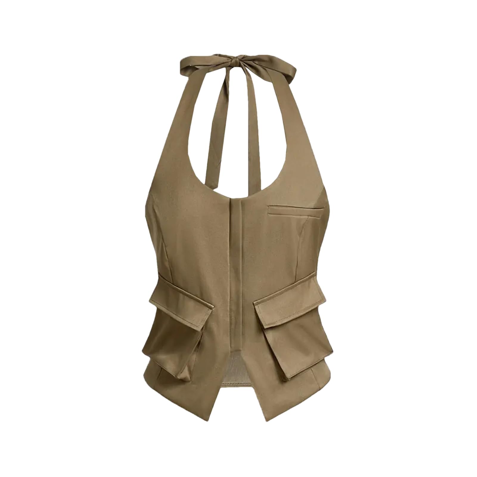 Backless With Pockets For Women Front Zipper Neck Loose Shorts Business Casual Outfit