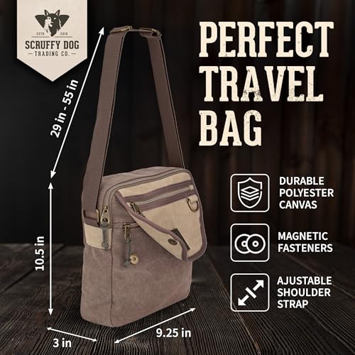 SCRUFFY DOG Canvas Messenger Bag with Adjustable Strap - Crossbody Satchel for Men and Women - Small - 11 inch, Brown