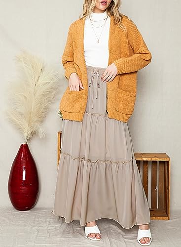 Image of Happy Sailed Womens Floral Print Boho Maxi Skirt Elastic High Waist Pleated Ruffle Flowy Long Skirts S-XL