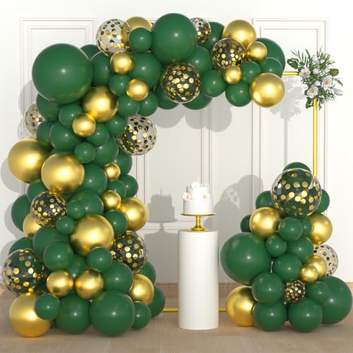 Image of Dark Green Gold Balloon Garland Arch Kit - Dark Green Balloons Hunter Green Metallic Gold Balloon for Super Football Birthday Jungle Baby Shower Wedding Graduation Decorations