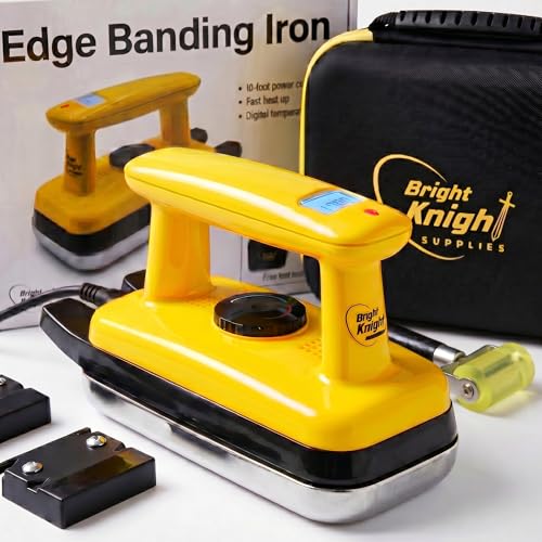 Edge Banding Iron and Woodworking Veneer Iron Tool Handheld Edge Bander Machine with LCD Temperature Display 2 Trimmers Rubber Roller for Melamine & Plywood