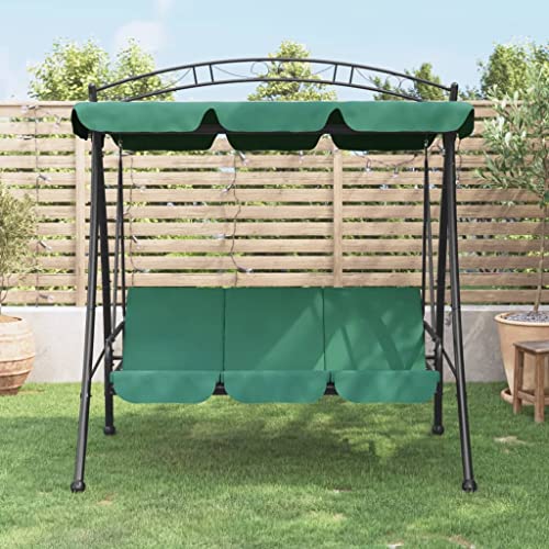 Solivagant Balancelle de Jardin avec auvent Vert 198 cm Tissu et Acier,(31.42 KG)