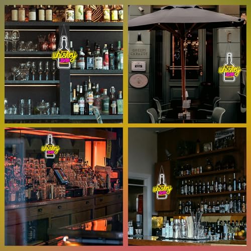 Image of Whiskey Bar Neon Sign for Wine Decor Neon Beer Signs for Party Decor LED Wine Bottle Light Up Bar Pub Lounge Man Cave Wall Art Alcohol Gifts for Beer Lover Bartender