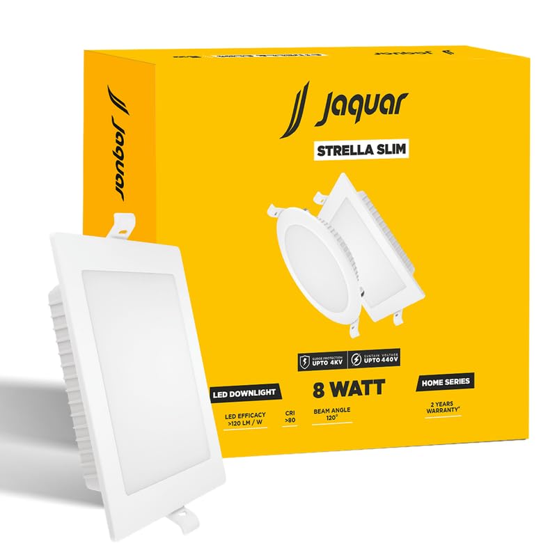 Image of Jaquar Strella Slim 8W Square Recess Down Light - Natural White, Energy Efficient LED Ceiling Light for Home and Office (Pack of 1)