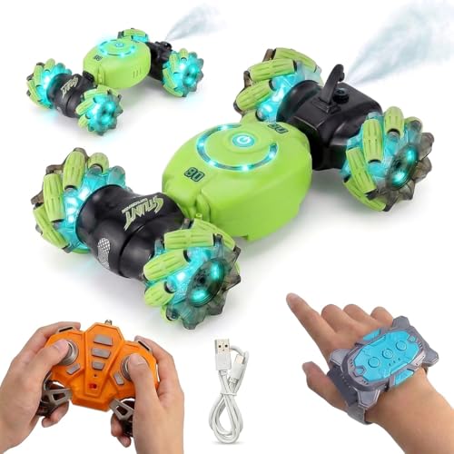 Image of 4WD High Speed Remote Control Car | Drift Stunt Car with Spray Smoke, LED Lights | Hand Gesture RC Stunt Car, Rechargeable,Double Sided 4WD Drift Remote Control Monster