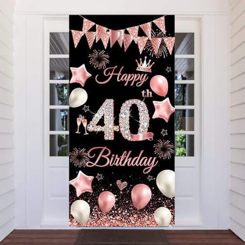 [Decorazioni di Compleanno Uniche] - Il nostro striscione per il 40° compleanno nero e rosa presenta un numero sovradimensionato “Happy 40th Birthday” e molti elementi della festa come palloncini, fuochi d'artificio, bunting e altri segni. Molto accattivante e creerà un'atmosfera di compleanno favolosa.