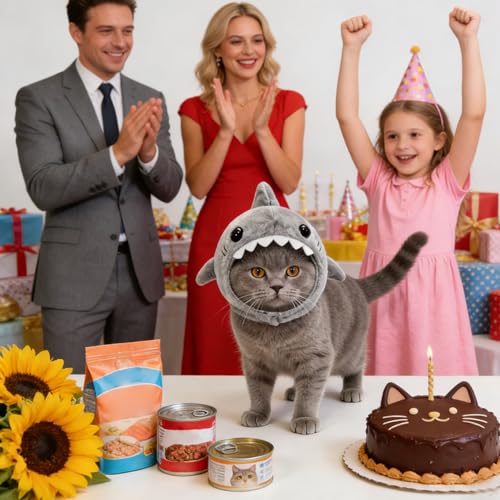 Sombrero de gato con forma de tiburón ajustable para disfraces y fotos 4