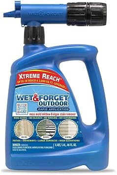 Wet & Forget Outdoor Moss, Mold, Mildew, Algae Stain Remover Multi-Surface Cleaner, Xtreme Reach Hose End with New & Improved Nozzle, 48 Fluid Ounces