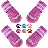 QUMY 4PCS Dog Boots for Large Dogs, Medium Dog Shoes & Paw Protectors for Hot Pavement, Summer Heat Protection, Mesh Breathable Nonslip Dog Booties for Hardfloors, Walking Running Hiking Purple Size 6