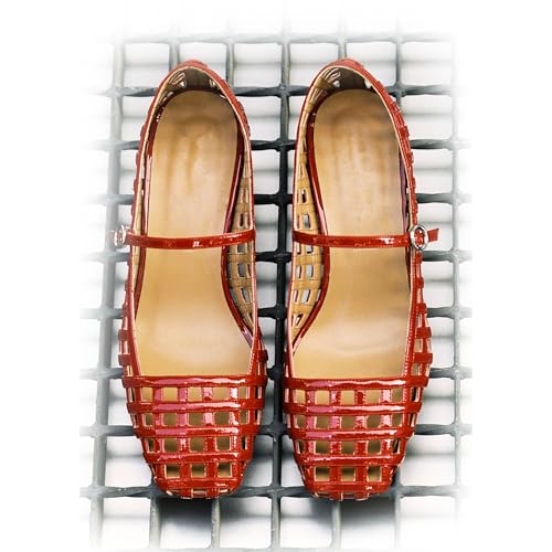 Woven Ballet Flats for Women with Square Toe Breathable Mary Jane Flat Shoes Stylish Buckle Strap4