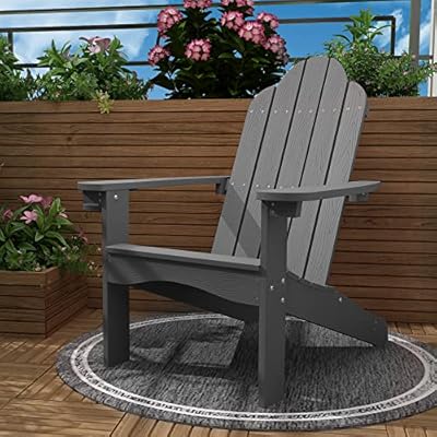 LUE BONA HDPS Adirondack Chairs, 1 Chair, Long-Lasting All-Season Outdoor Patio, Hidden Cup Holder, 350 LBS, Dark Gray