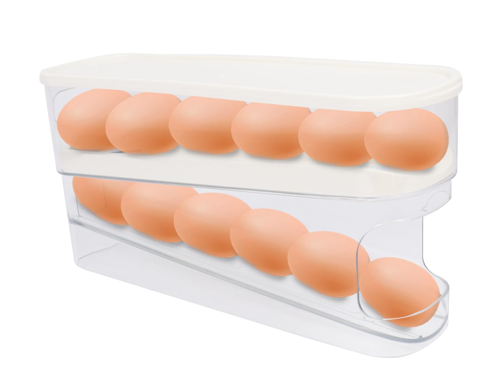 Gzsekken Egg Holder Egg Dispenser Fridge Roll Down Stackable with Lid Trays Container Box Holds 12 Eggs 2 Tier Storage Fridge Basket Rolling Holder for Kitchen Countertop Organizer (White)