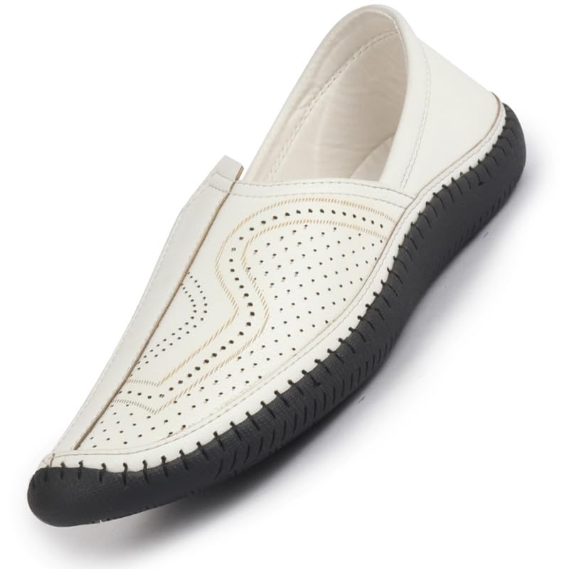 Image of FAUSTO Men Perforated Side Stitched Ethnic Round Toe Juttis and Mojaris for Wedding | Flexible Anti Skid Sole | Pathani Kurta Slip On Shoes