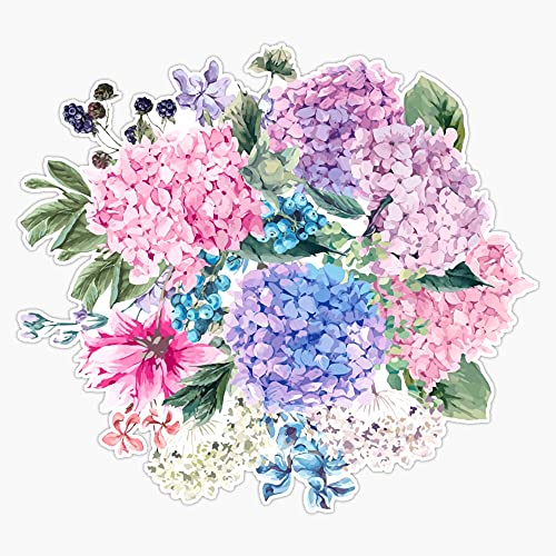 Summer Watercolor Vintage Blooming Hydrangea And Garden Flowersvinyl Sticker Waterproof Bumper Sticker Laptop Window Decal 5" #TOP29