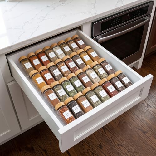 Acrylic Spice Drawer Organizer 4 PK, Expandable 13"-26" Acrylic Spice Rack for Drawer Seasoning Organizer Tray, Shelf Stackable 4-Tier Herb Jar Rack Insert for Kitchen Cabinet, Herb Jars Not Included